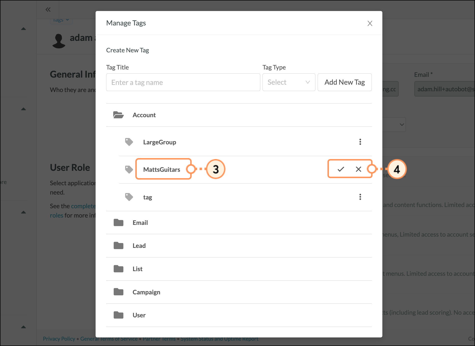 Checkmark icon and X icon to save name changes
