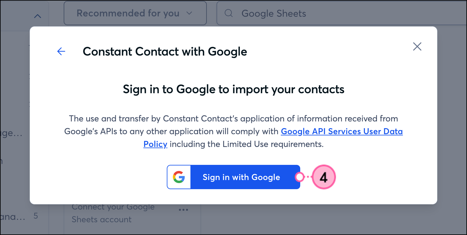 Sign in with Google pop-up