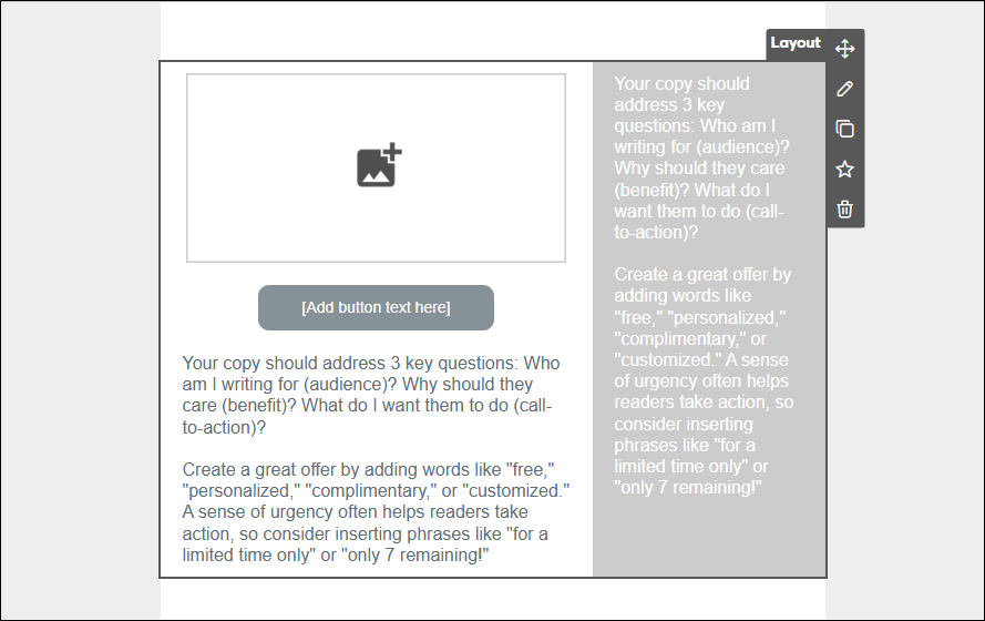 Right Column Sidebar layout with Image block inserted between image and text blocks