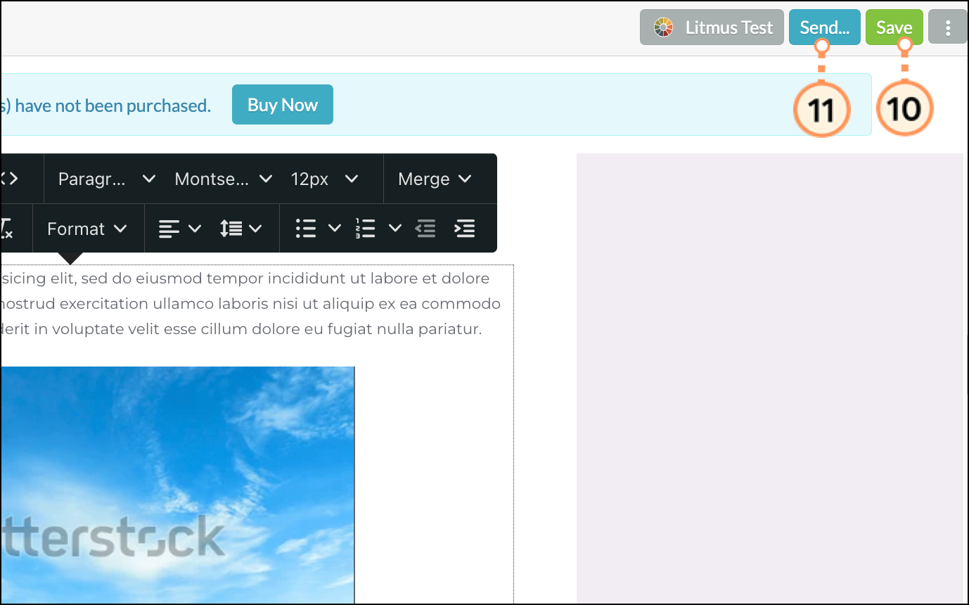 Green Save button to the right of the blue Send button in the top right corner of the page