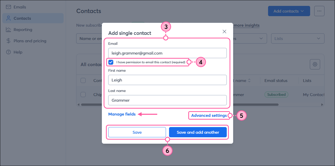 Add Single Contact fields and Save buttons