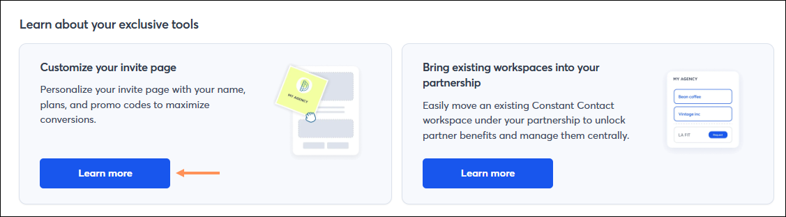 Hub dashboard tools section learn more button