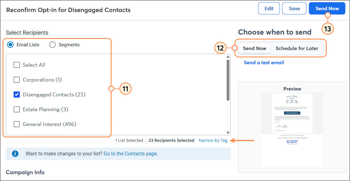 Send Options and Save Button