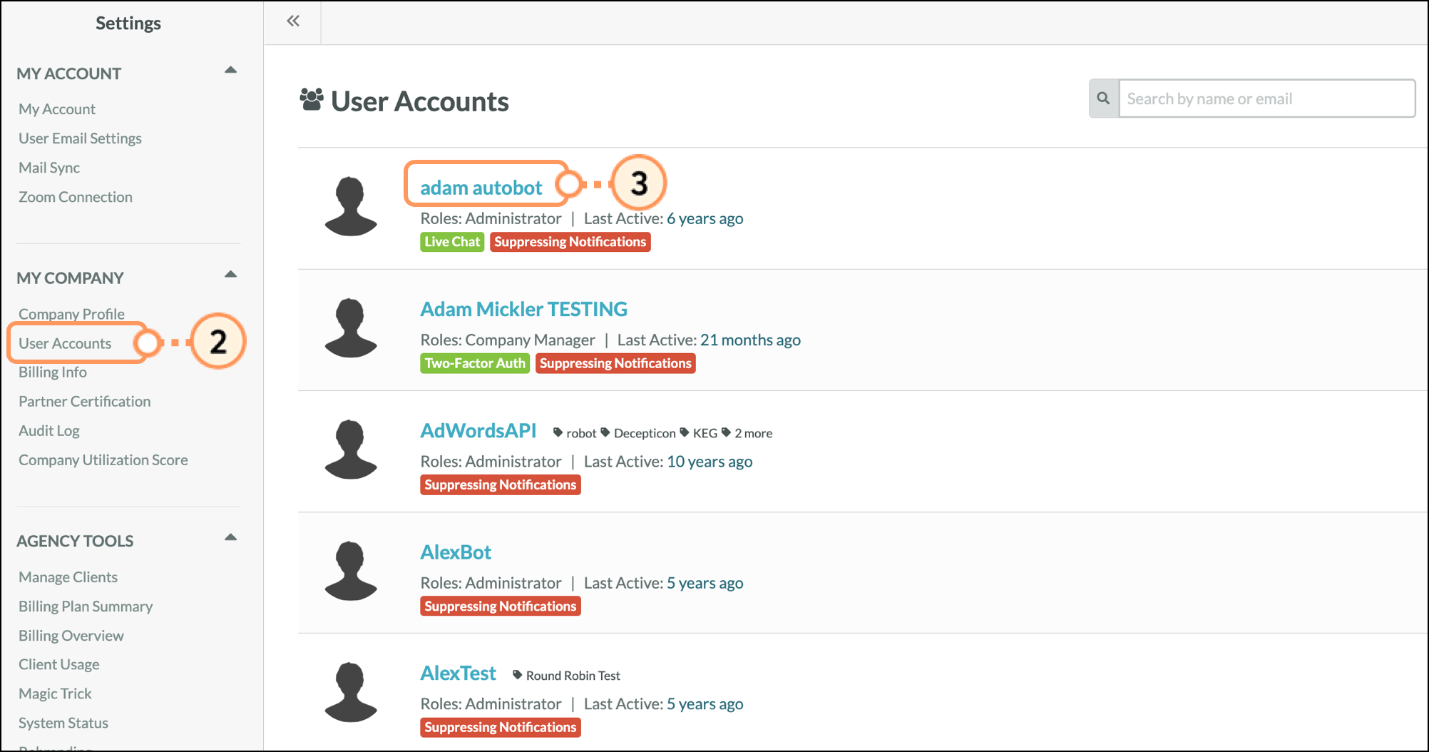 Name of user in User Accounts section