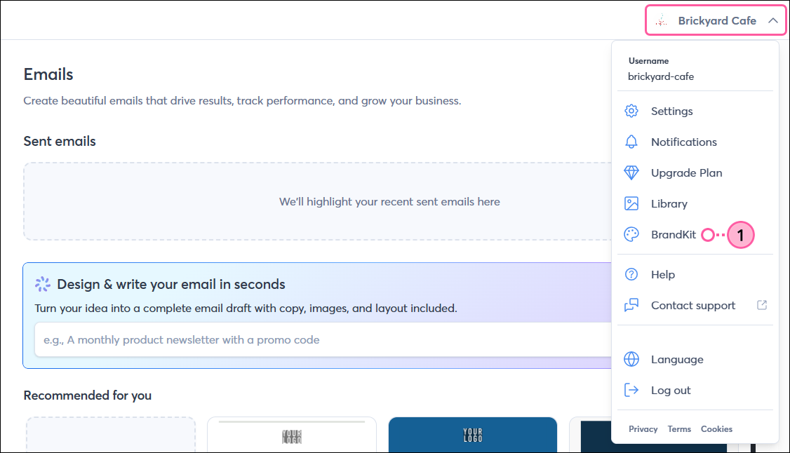 Profile name drop-down with BrandKit option selected