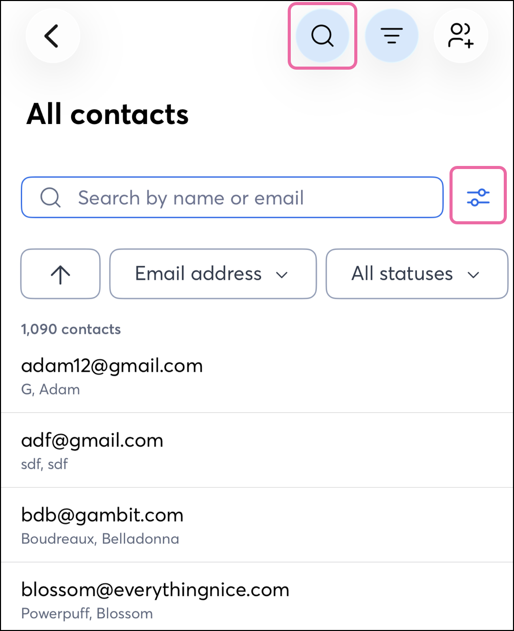 Search filter next to the search bar