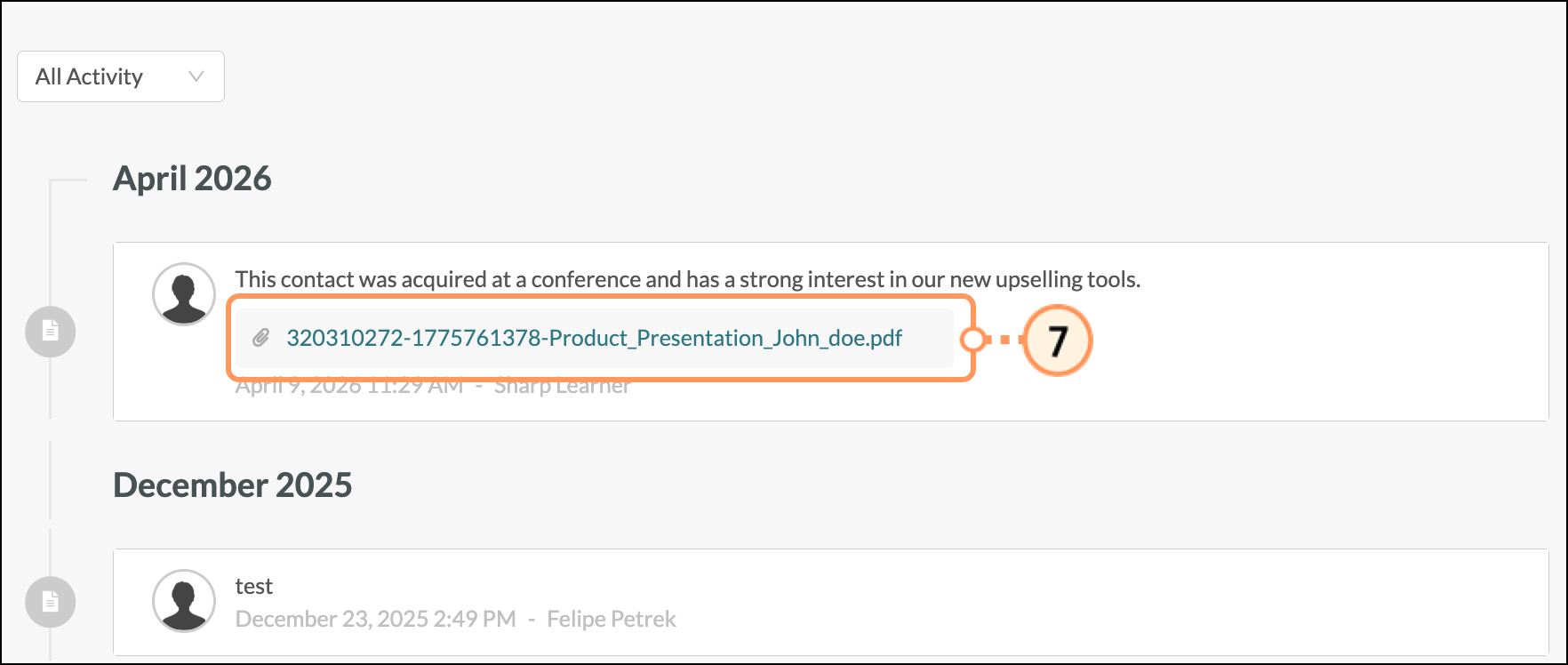 Highlighted attachment link in note
