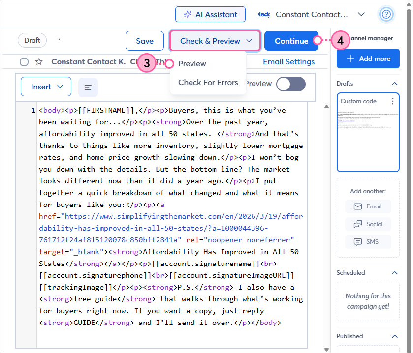 Preview KCM generated campaign and schedule it