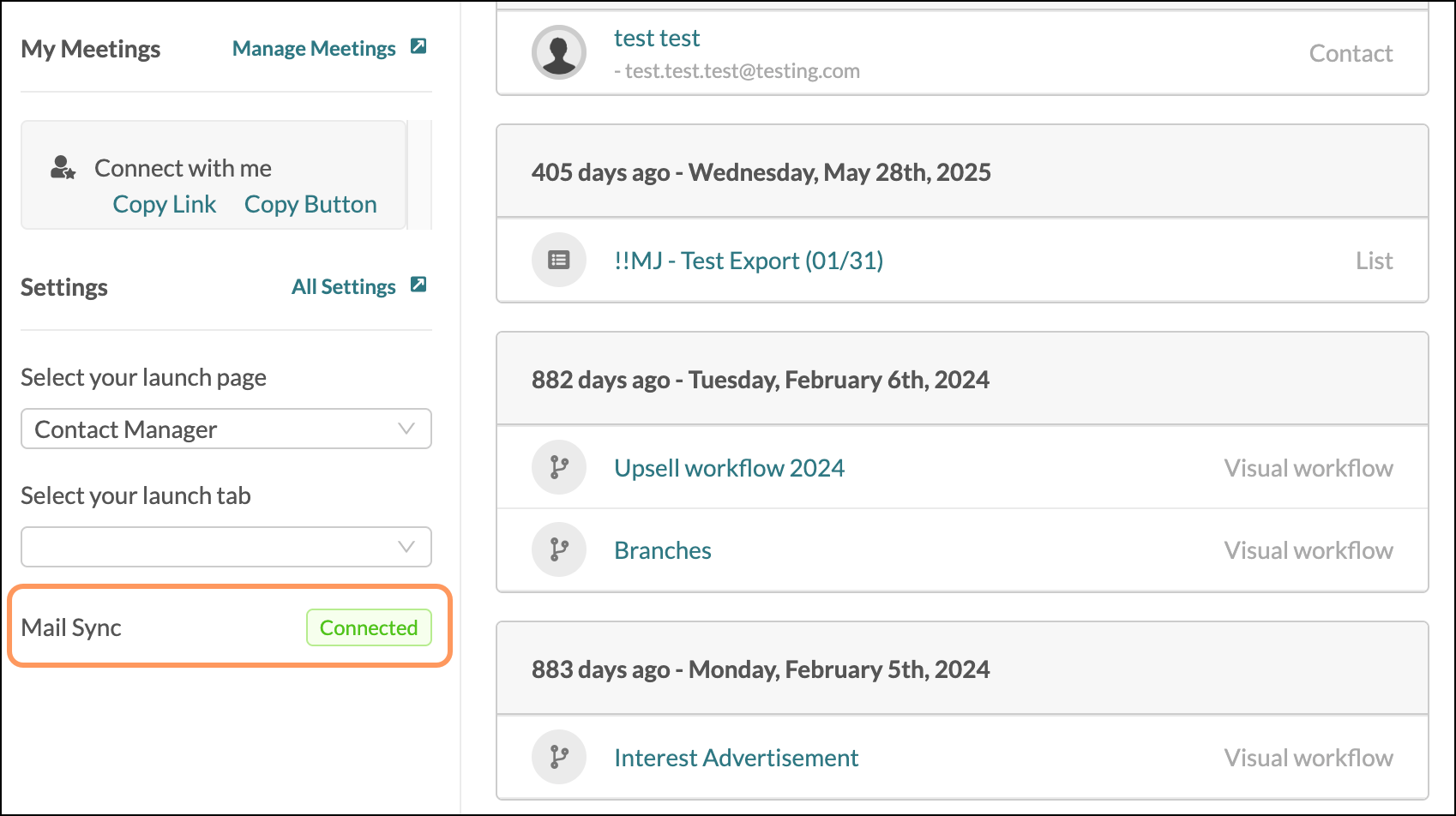 Mail Sync Connected status