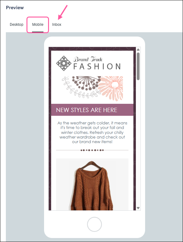 Email editor, Preview & Test button, and Preview and Send Test drop-down options