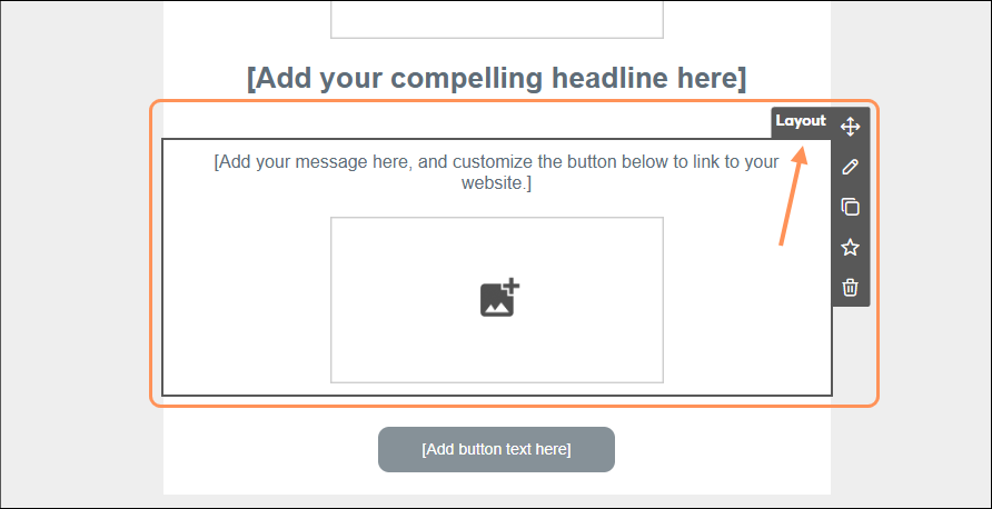 Email editor with Image block connected to Text block in a Layout
