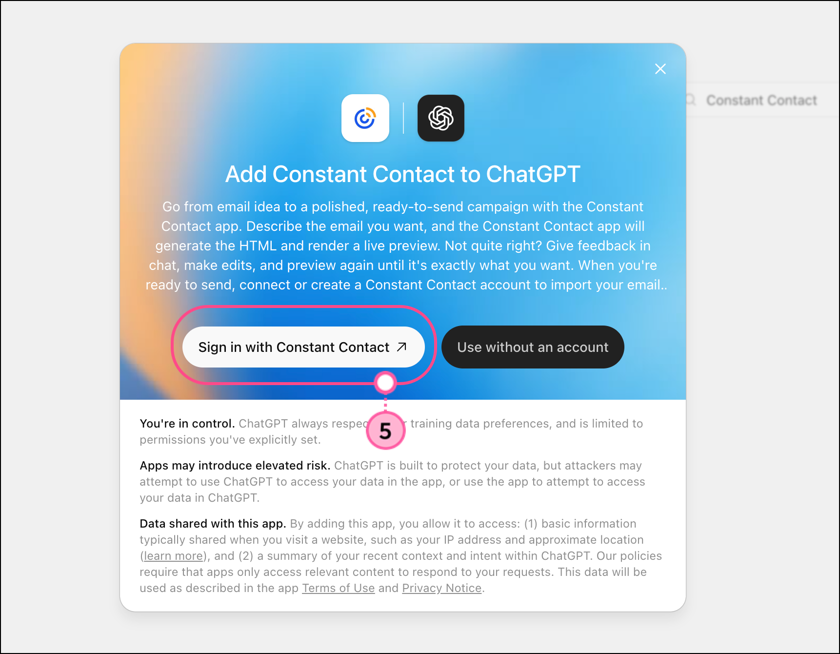 Sign in with Constant Contact button