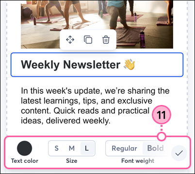 Mobile web email editor, Text block, and text customization options