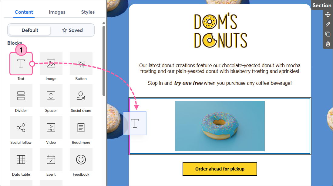 Drag-and-drop a Text block next to an image