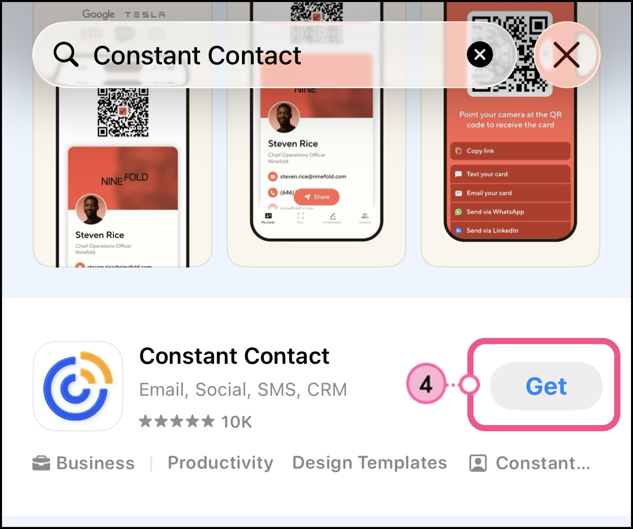 Constant Contact app GET button