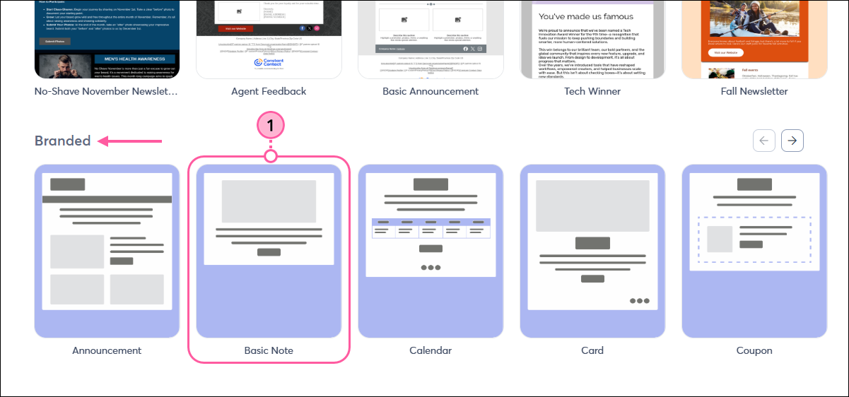 Choose a template page with Branded section and branded template selected