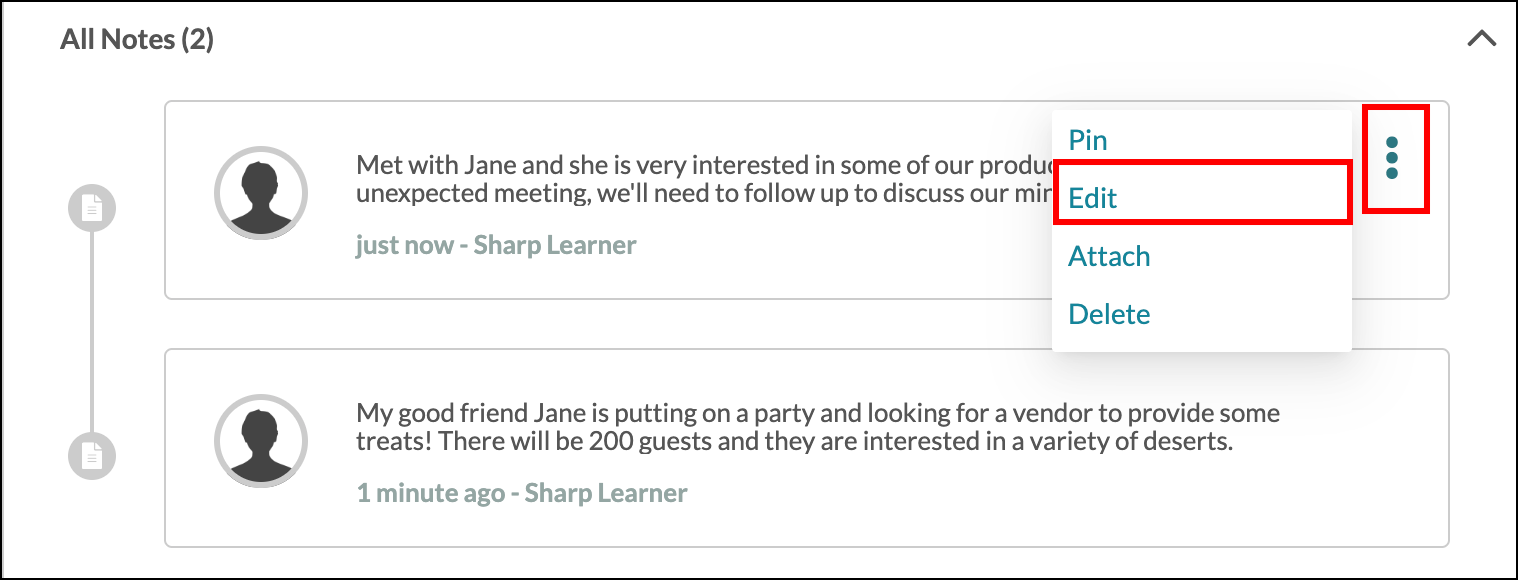 Options menu Edit button