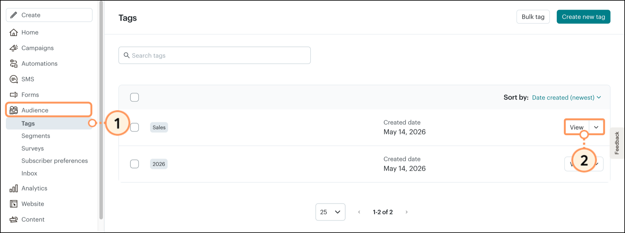 Tags page view button