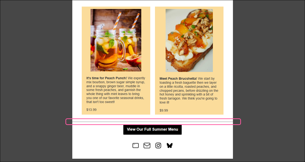 Email with errant divider running through the inner background