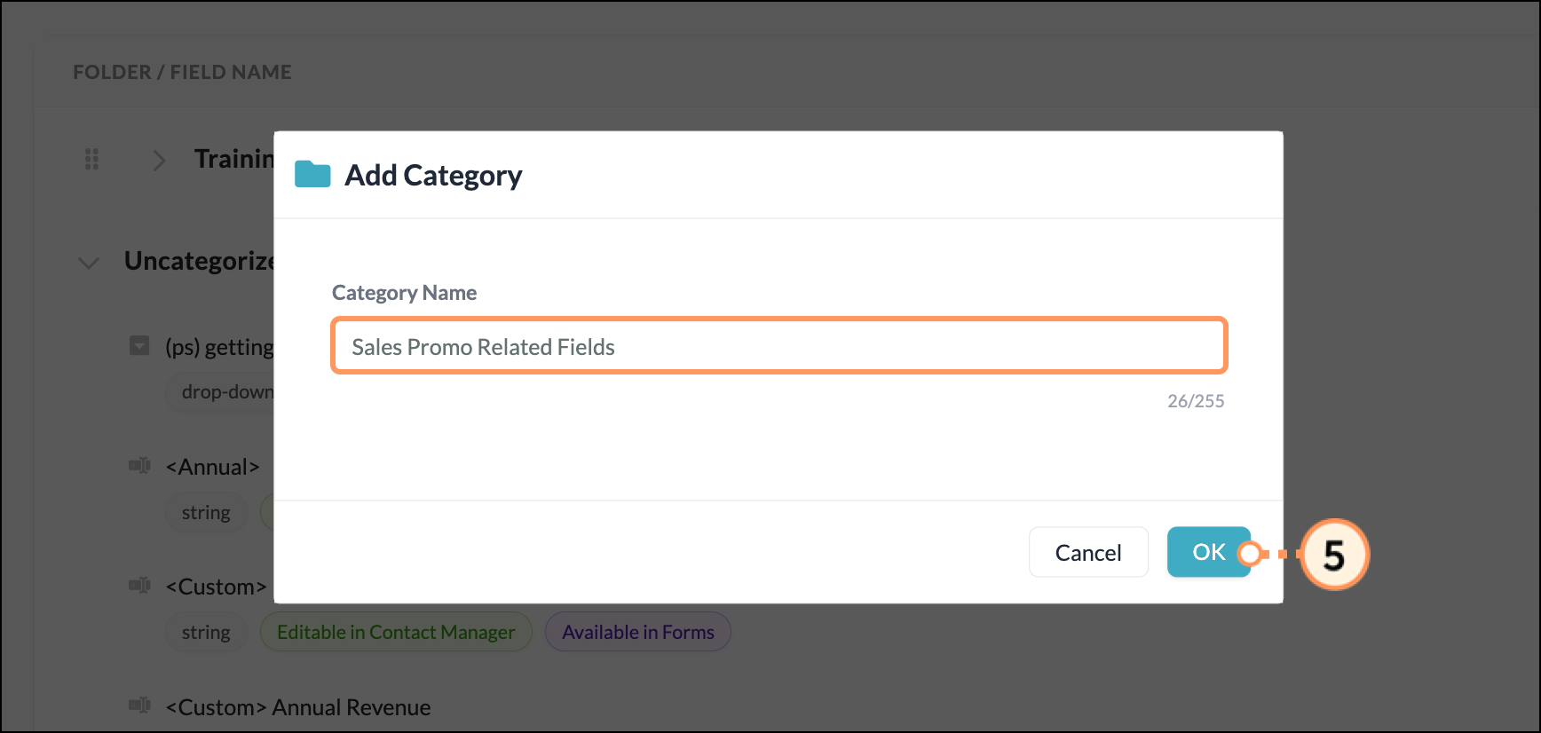 Category Name field and blue OK button