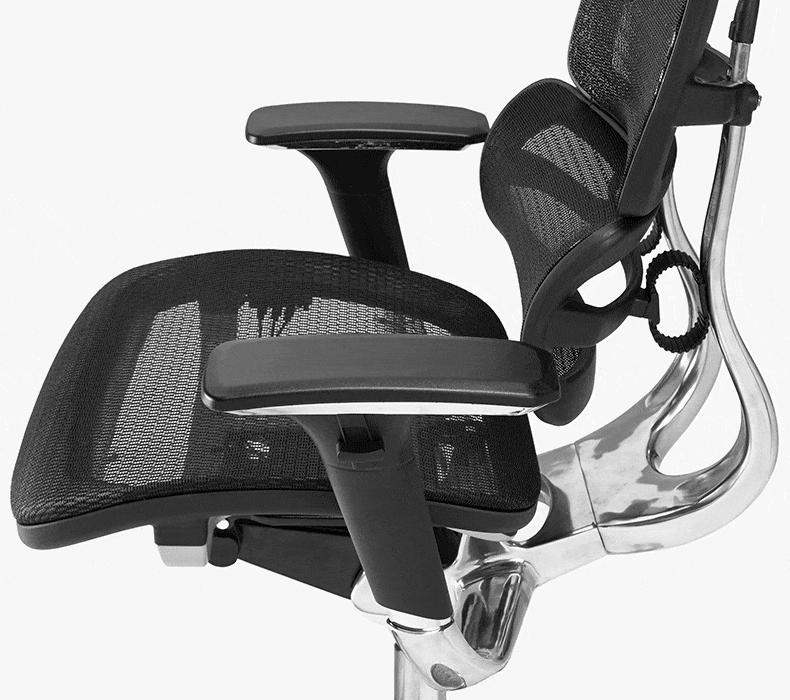 A close-up of the seat cushion and armrests of an Intuition Ergonomic Office Chair