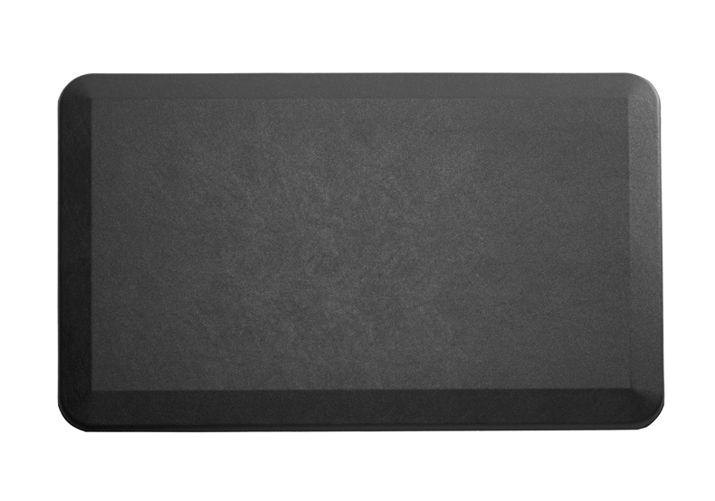 Faux leather top and textured bottom of cushioned sit-to-stand desk mat