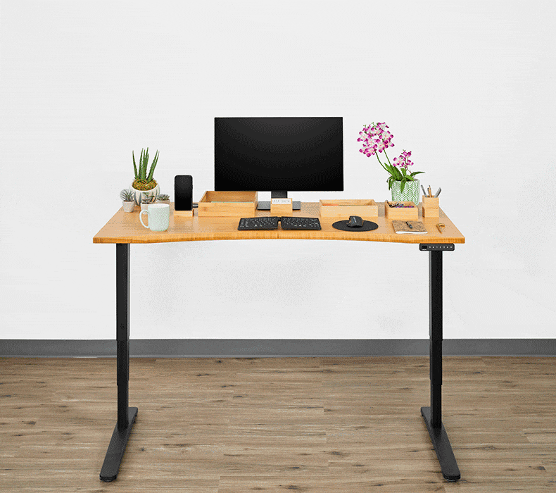 An animation showing how the Sidecar Shelf provides storage for items on your desk