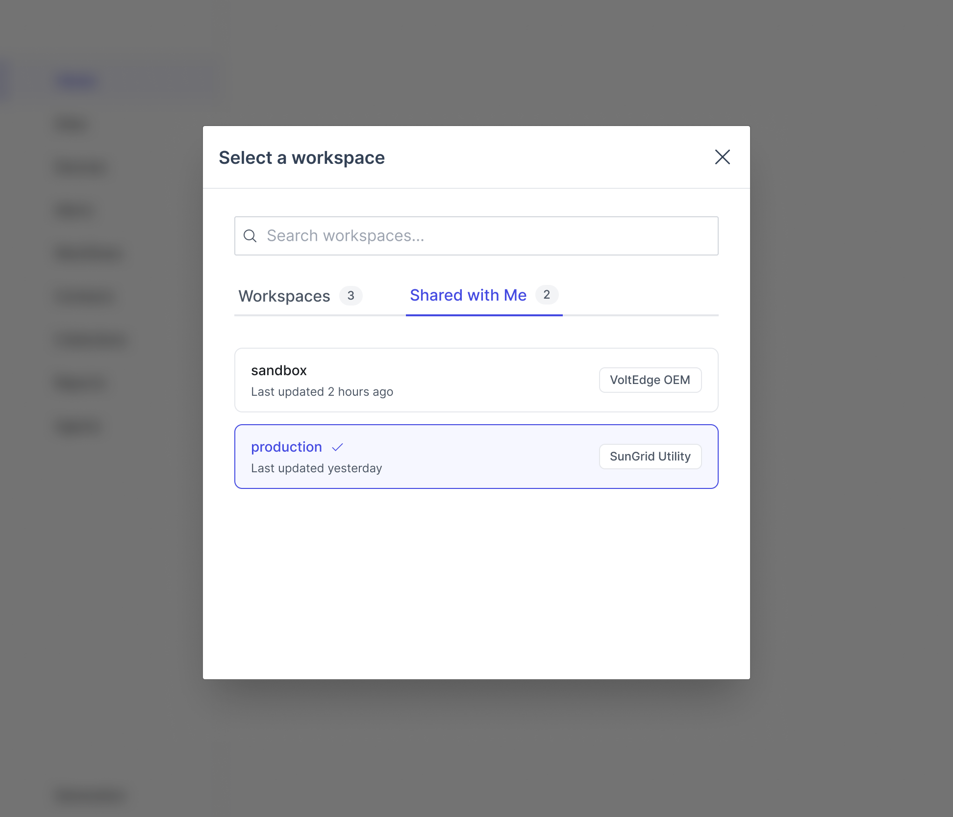 Access shared workspaces across organizations