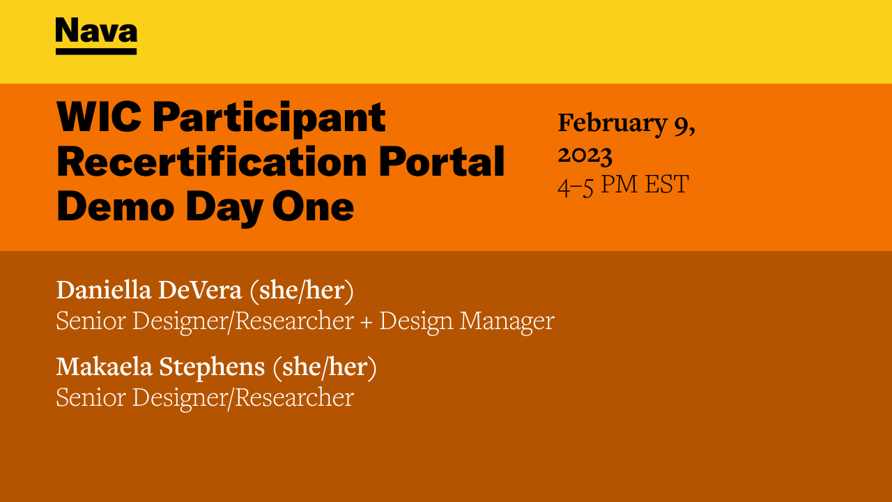 WIC Participant Recertification Portal Demo Day 1