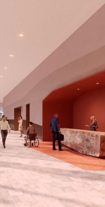 Render of a foyer at Nyaal Banyul Convention and Event Centre. 