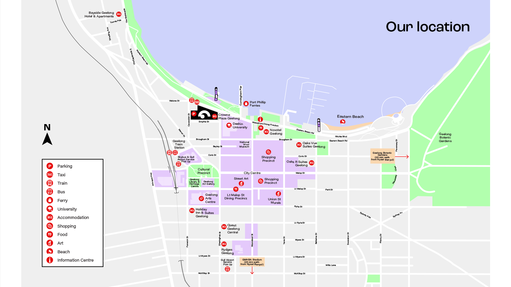 Map of accommodation across in Geelong