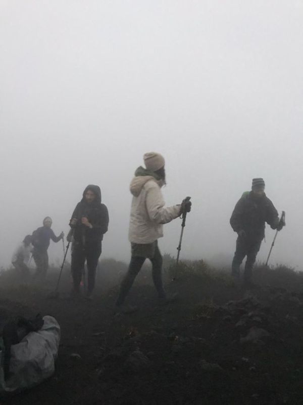 Walking to Fuego in the fog