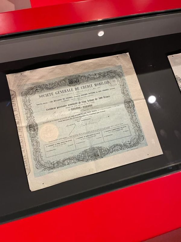 One of the historic stock certificates at the museum.