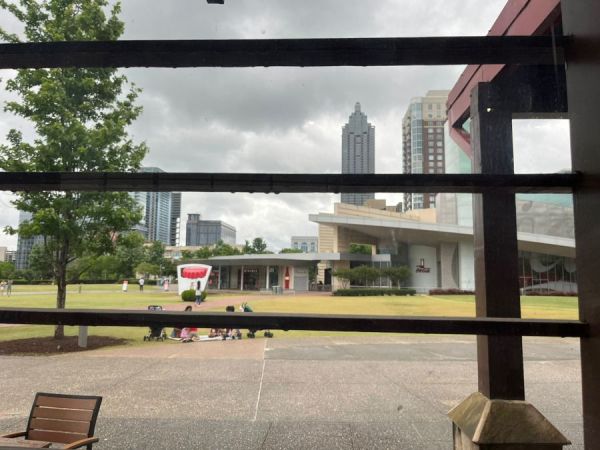 View of Coca-Cola World from Bottle Cap Cafe (note the bottle cap)