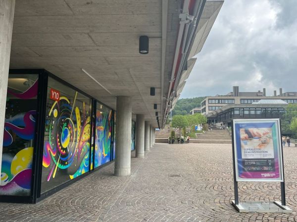 The museum entrance (painted part) and the rest of the campus.