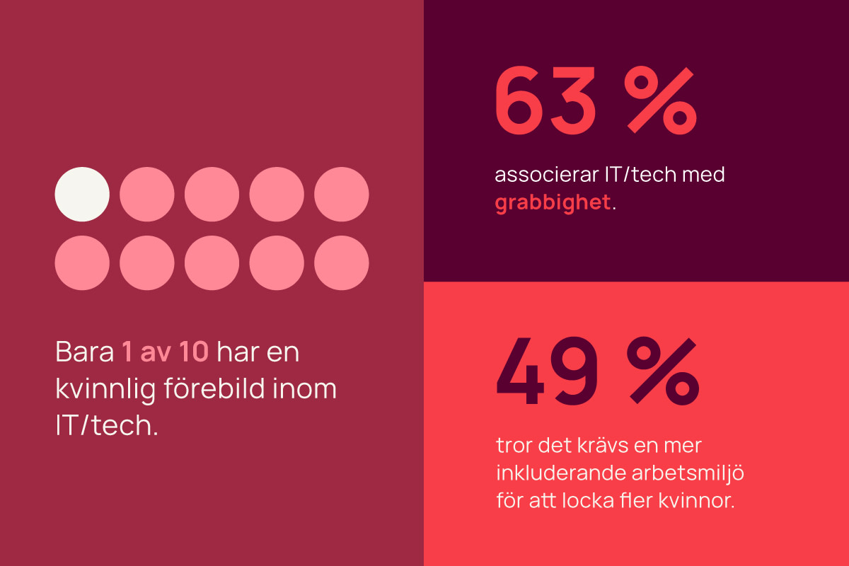 Unga kvinnor och tech bild 2
Bild på kollage med statistik från ovanstående stycke.