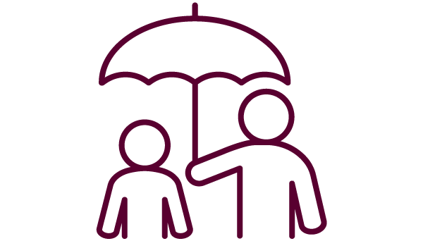piktogram på vuxen som håller ett paraply över ett barn