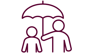 piktogram på vuxen som håller ett paraply över ett barn