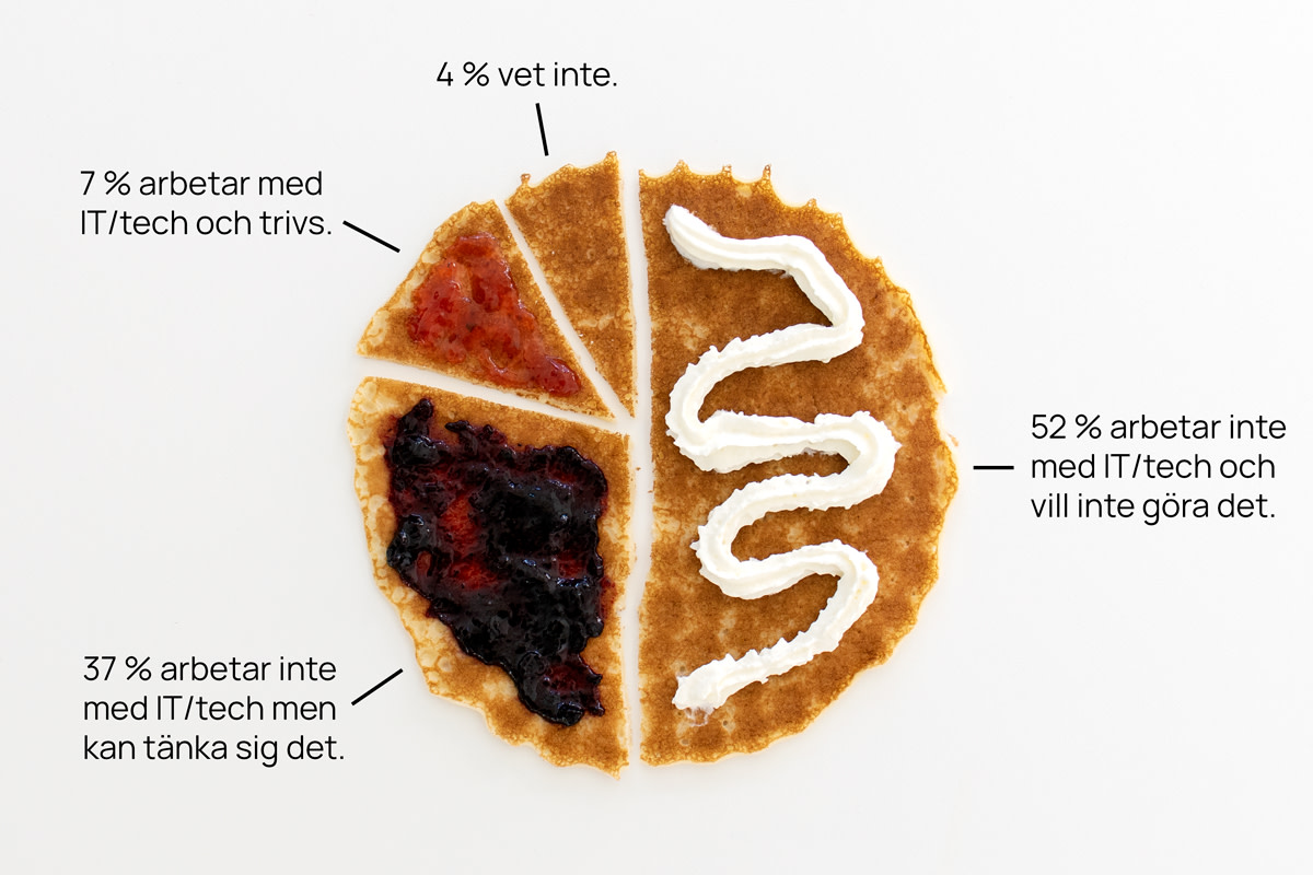 Unga kvinnor och tech foto 1.
Foto på pannkaka som visualiserar ovanstående statistik.