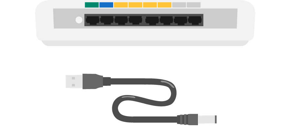 router med svart kabel