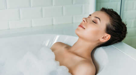 6. Woman in bubble bath