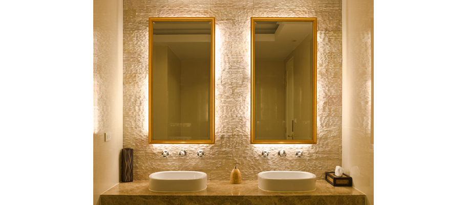 Integrated Lighting Warm Sand Bathroom