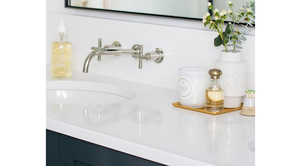 Quartz Backsplash with Wall-Mounted Faucet