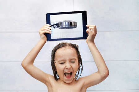 Young Girl with iPad Shower
