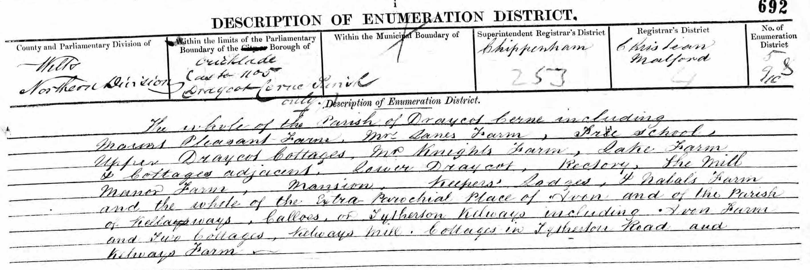 1851 Draycot Census