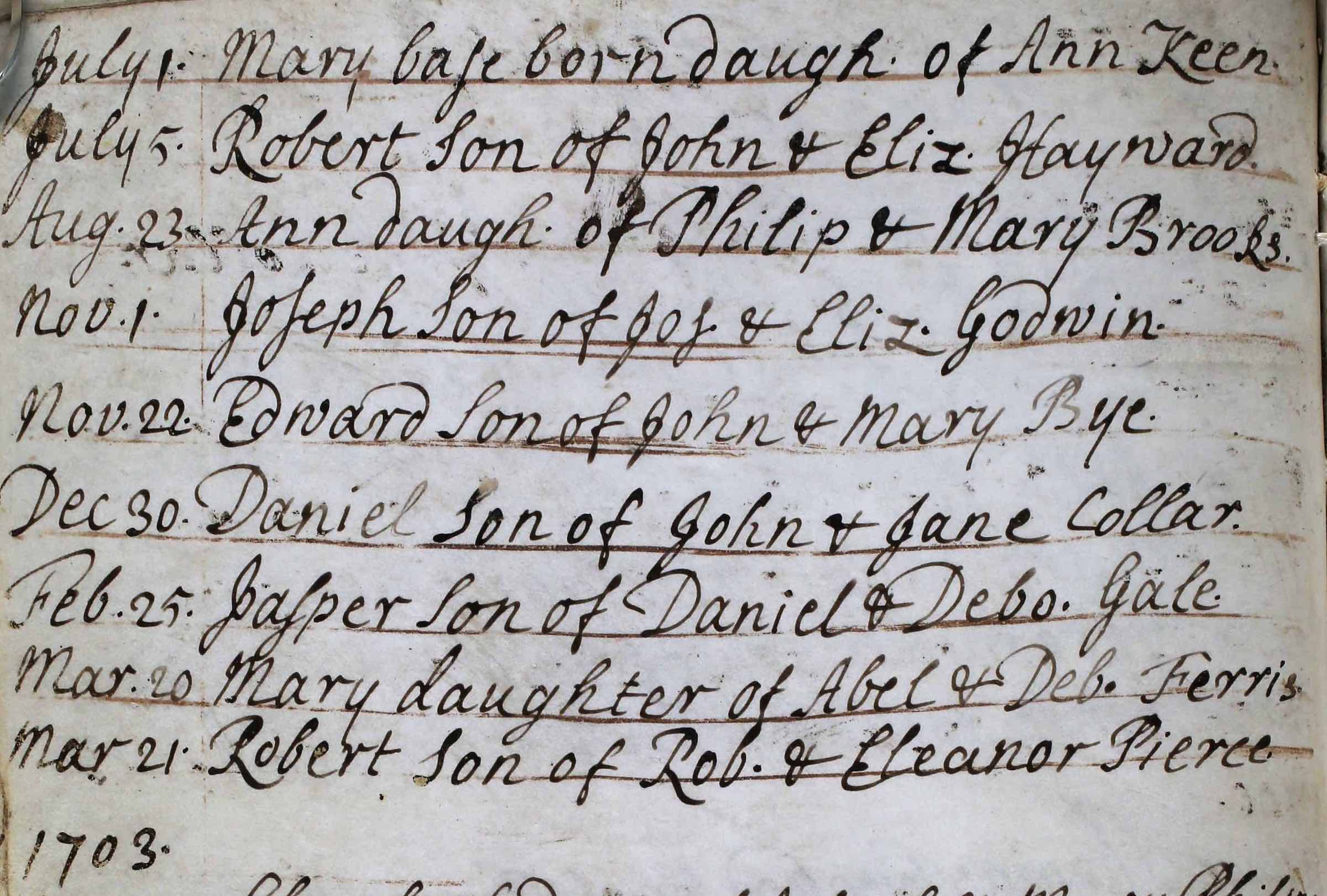 Base born daughter 1702