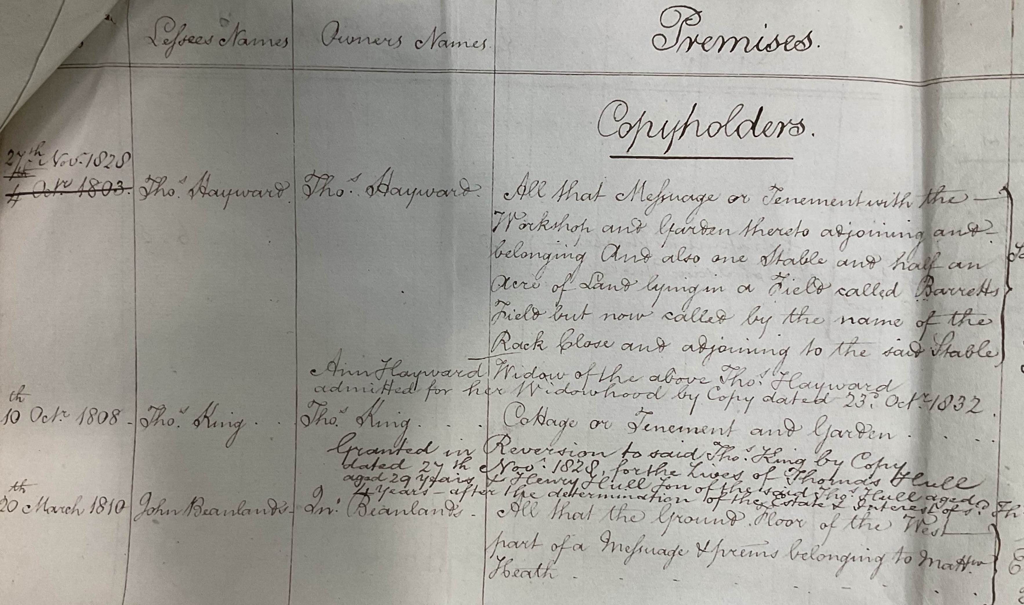 Thomas Hayward - Rack Close, 1744 Leases