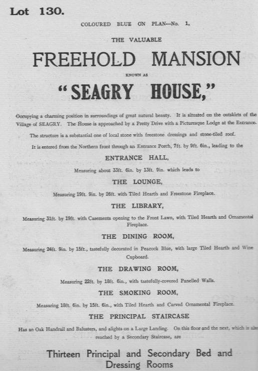 Seagry House; 1920 Sale Catalogue