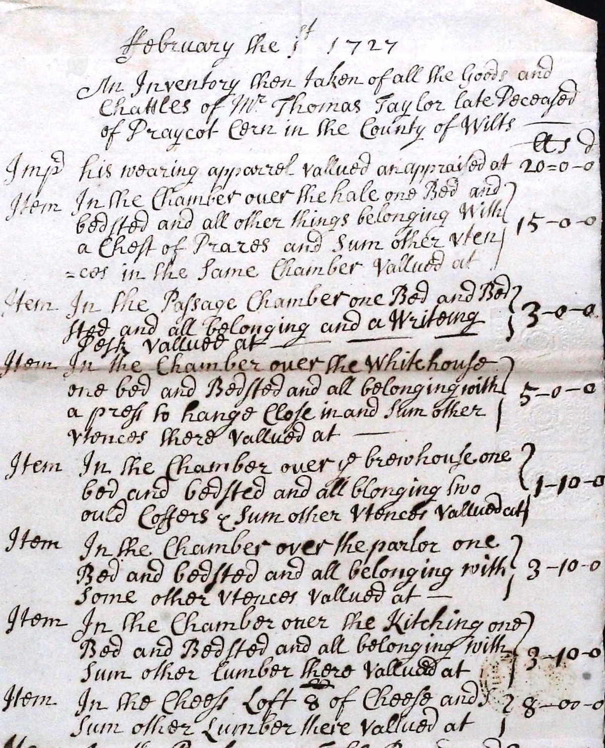 Thomas Taylor Inventory 1a