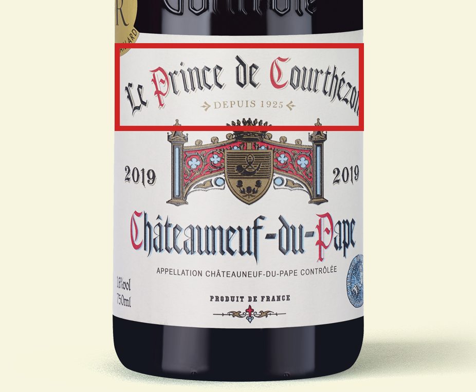 A wine label for the wine Le Prince de Courthezon Chateauneuf-do-Pape